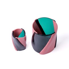 Twirl Small Clear Aqua & Mauve Resin Vase by Enzo Mari