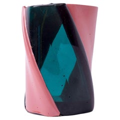 Twirl Small Clear Aqua & Mauve Resin Vase by Enzo Mari