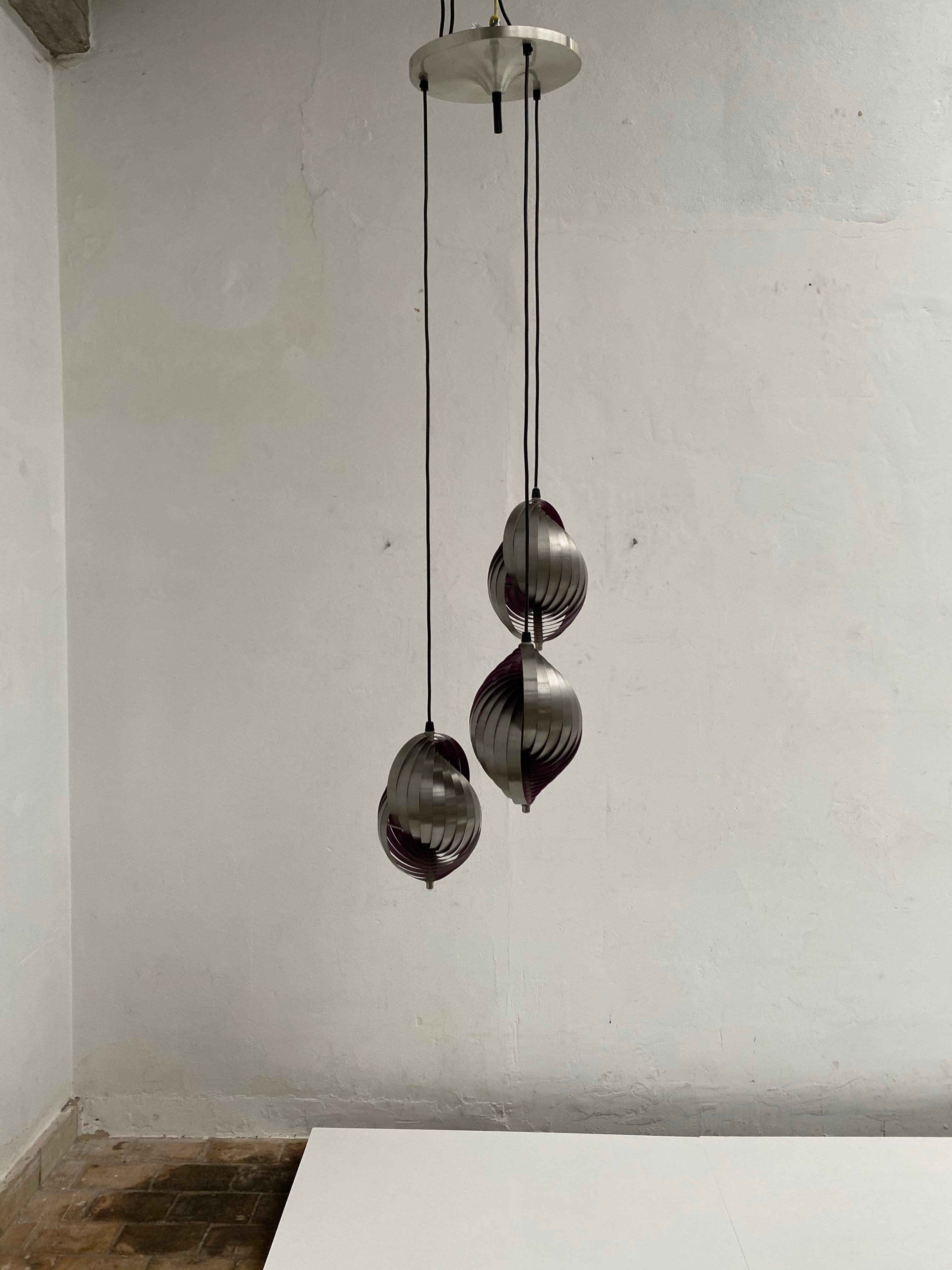 Stainless Steel Twirling Brushed Steel Pendant by Henri Mathieu circa 1970 for Lyfa, Denmark For Sale