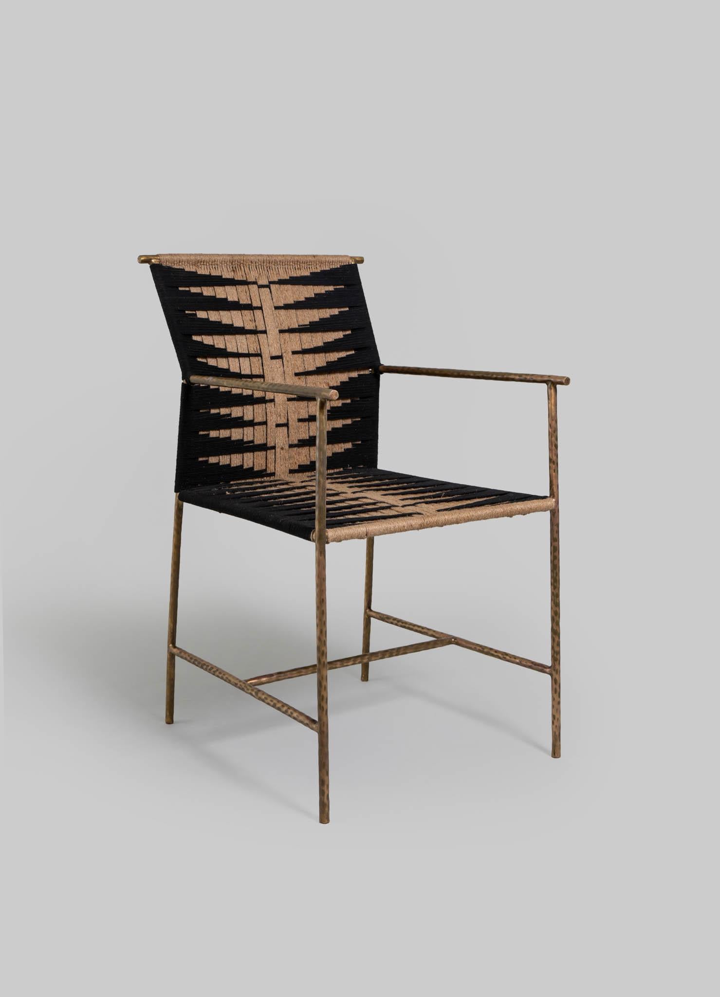 Indian Twist & Knot Black Natural Chair in Rope with Brass legs, Viya by Vikram Goyal For Sale