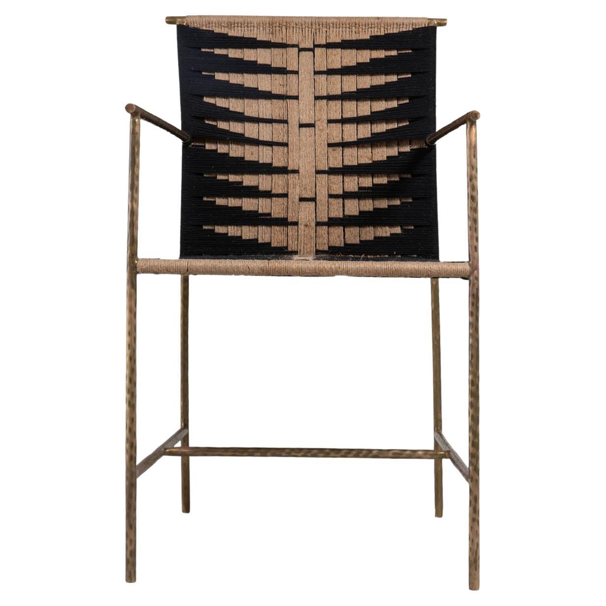 Twist & Knot Black Natural Chair in Rope with Brass legs, Viya by Vikram Goyal