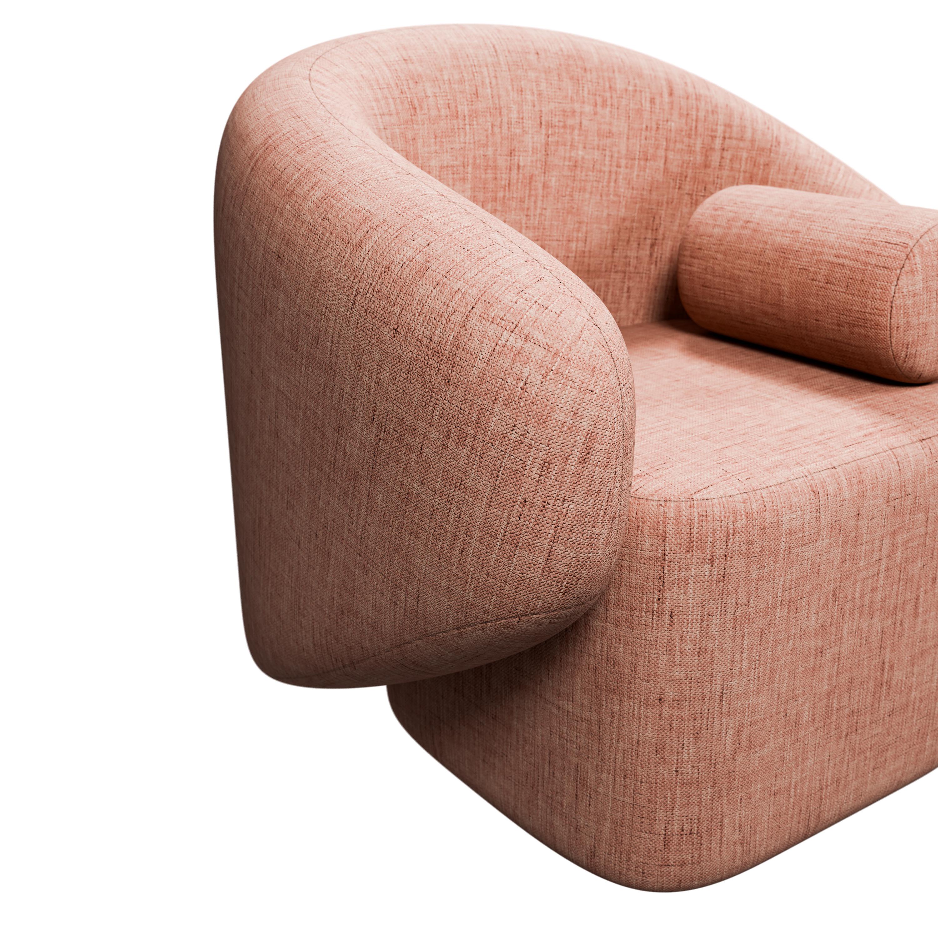 Portugais Fauteuil Twist avec tissage uni couleur chair, fabriqué à la main par Murmurio en vente