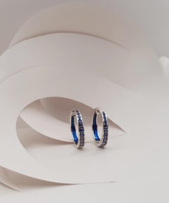Twist Blue Sapphire with Enamel Hoop Earrings 18K White Gold