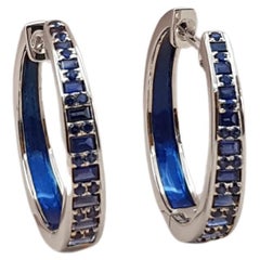 Twist Blue Sapphire with Enamel Hoop Earrings 18K White Gold