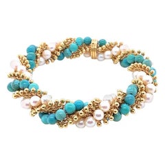 Bracelet torsadé en turquoise et perles par Van Cleef & Arpels
