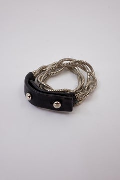 Twist-Kettenarmband, Choker, Silber, Leder, Schlangenketten, Vintage