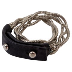 Twist-Kettenarmband, Choker, Silber, Leder, Schlangenketten, Vintage