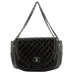 Twist Crescent Flap Bag Quilted Patent with Lambskin
