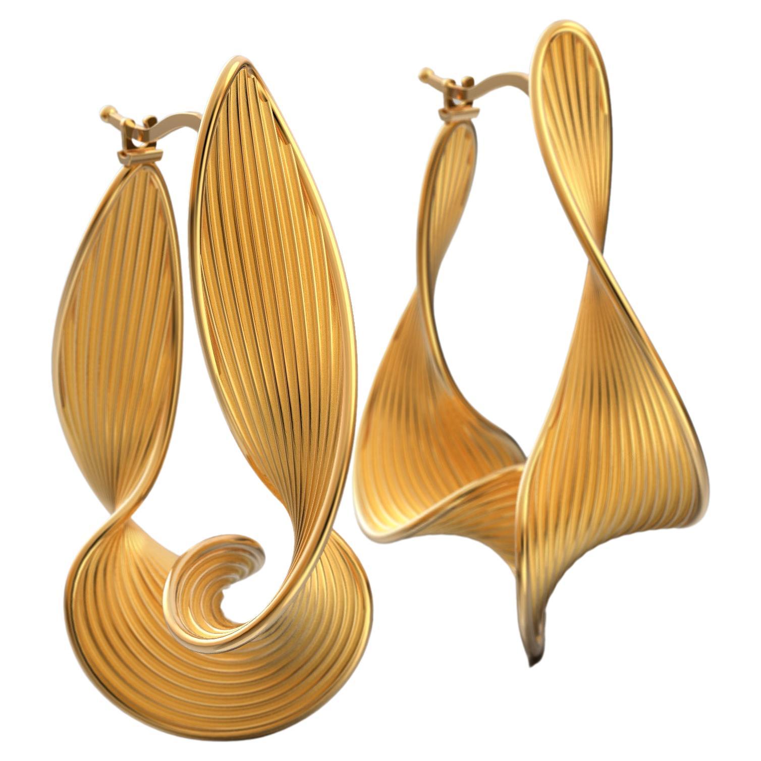 Twist Hoop Handmade in Italy in 14k Gold, Oltremare Gioielli Italian Gold Jewels For Sale