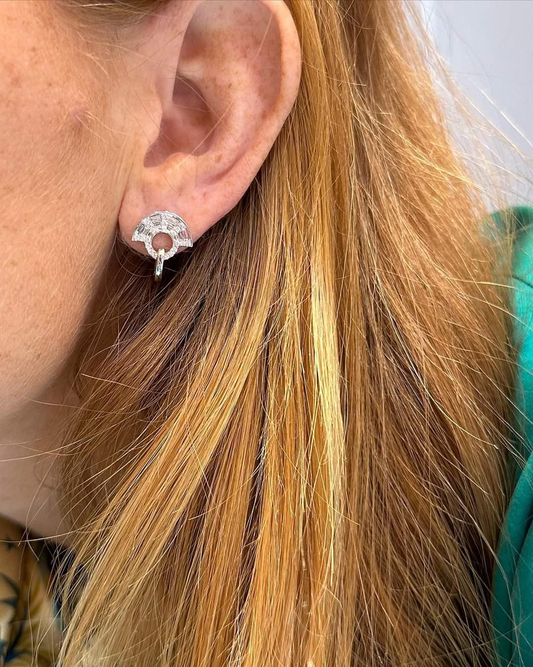 Twist Kaleidoscope Diamond Mini Earrings in 18K White Gold Settings For Sale 1