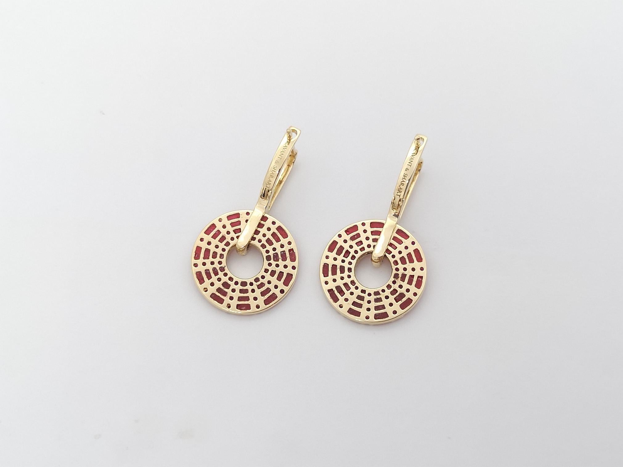 Women's Twist Kaleidoscopes Ruby Enamel Earrings 18K Gold  For Sale