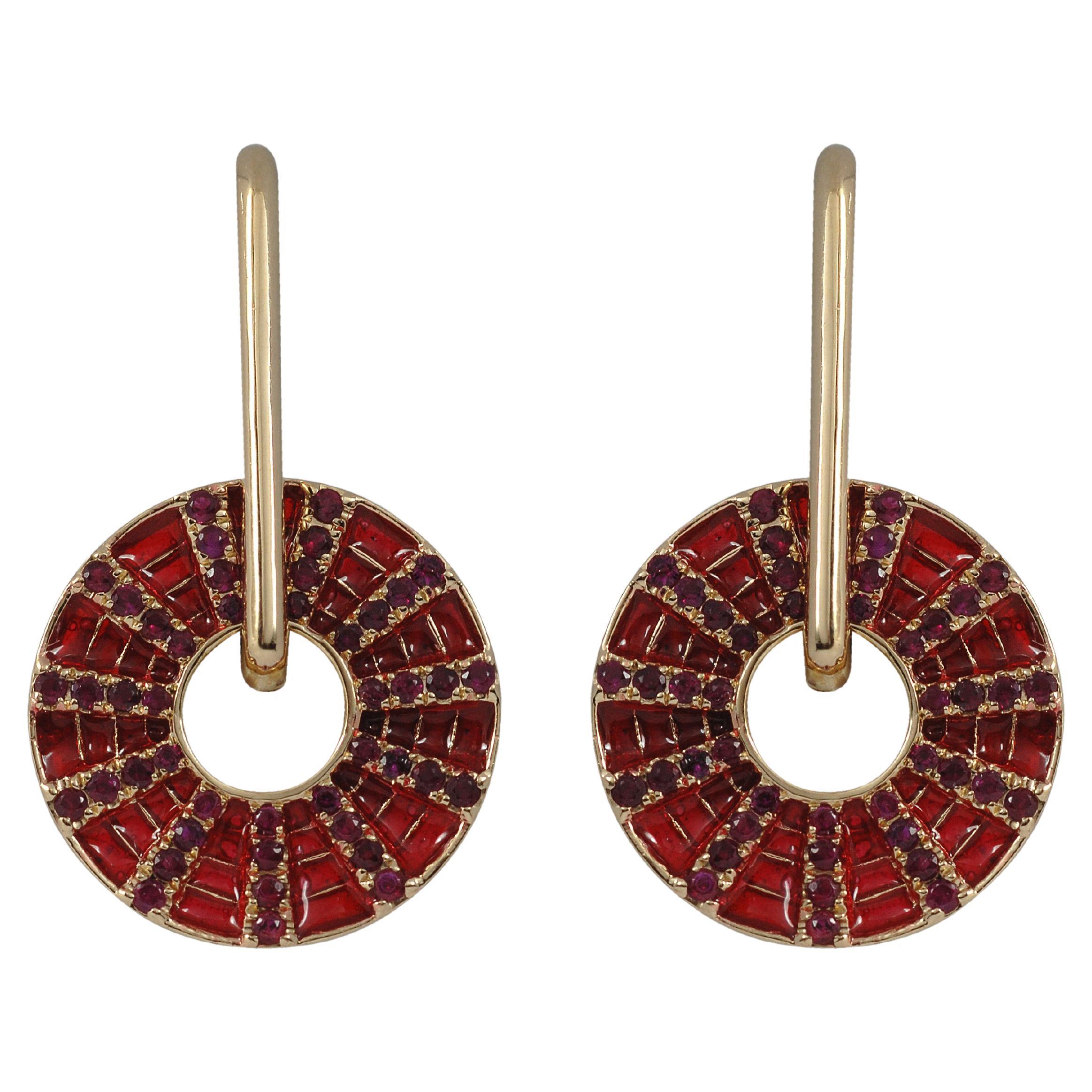 Twist Kaleidoscopes Ruby Enamel Earrings 18K Gold 