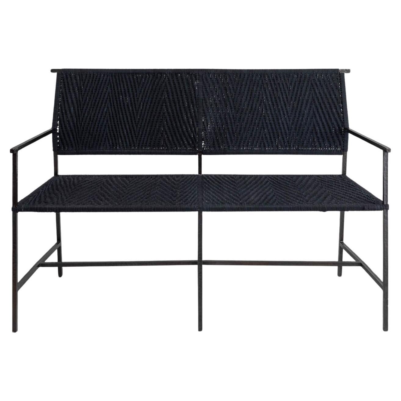 Twist & Knot Black Bench in Rope with Brass Legs, Viya by Vikram Goyal