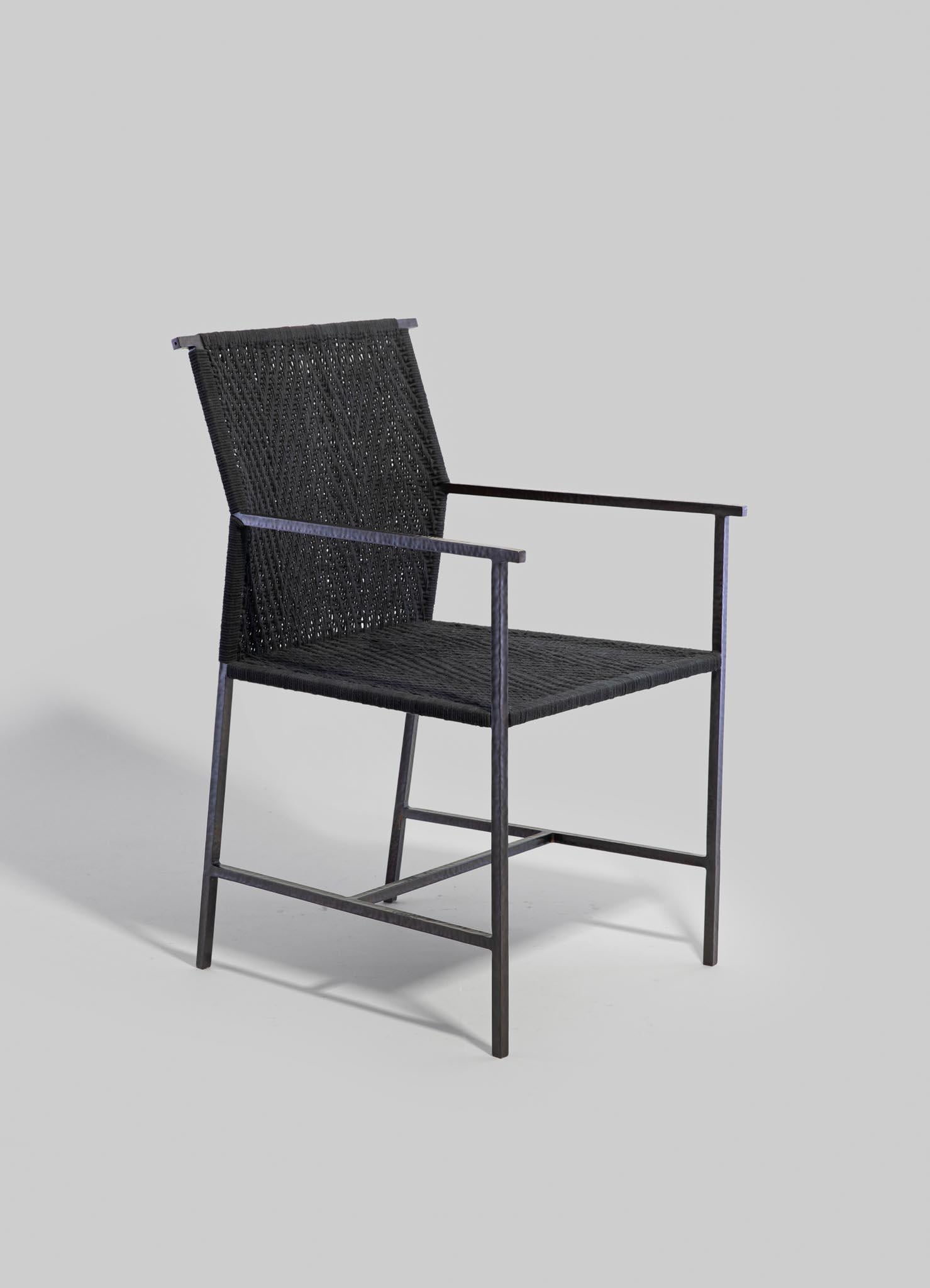 Indian Twist & Knot Black Chair in Rope with Brass Legs, Viya by Vikram Goyal For Sale