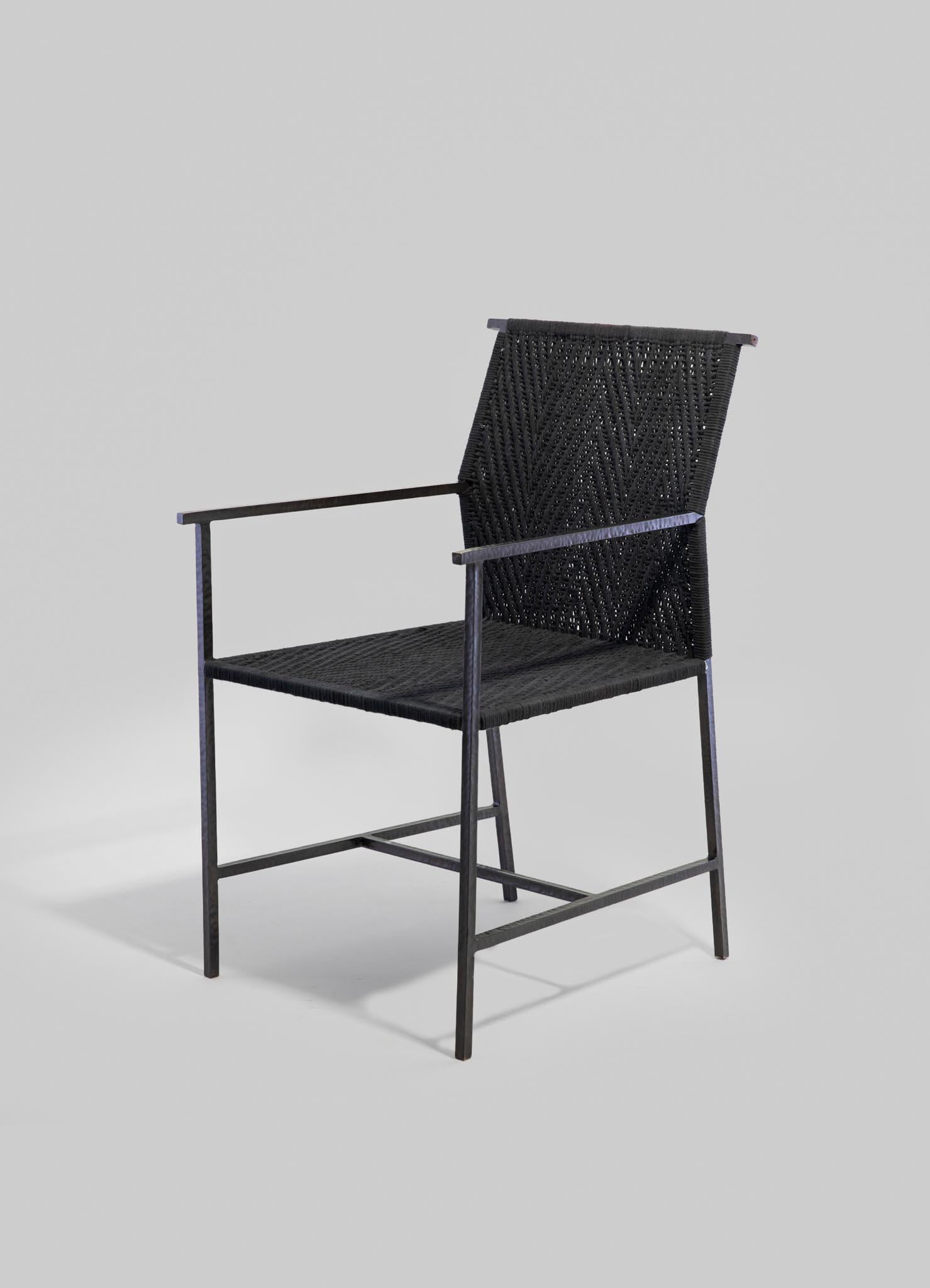 Hand-Woven Twist & Knot Black Chair in Rope with Brass Legs, Viya by Vikram Goyal For Sale