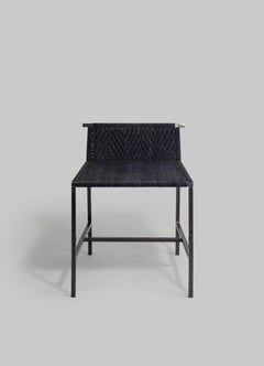 Taburete Twist & Knot Negro Pequeño de Cuerda con Patas de Latón, Viya by Vikram Goyal