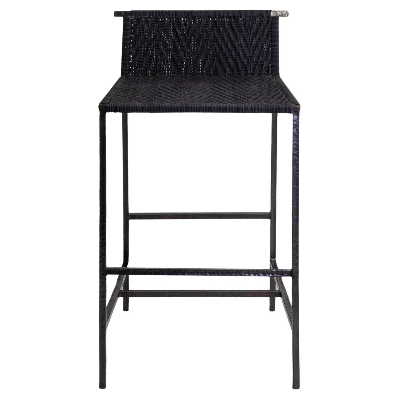 Twist & Knot Black Stool Tall in Rope with Brass Legs, Viya by Vikram Goyal