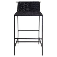 Twist & Knot Black Stool Tall in Rope with Brass Legs, Viya by Vikram Goyal