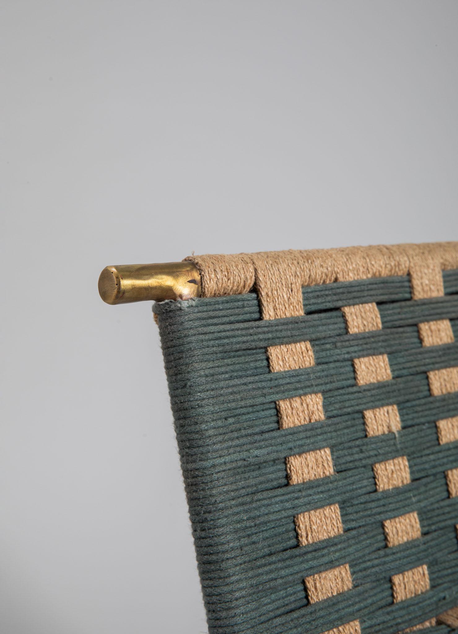 Ottone Sgabello Twist & Knot Greene & Greene in corda con gambe in ottone, Viya di Vikram Goyal in vendita