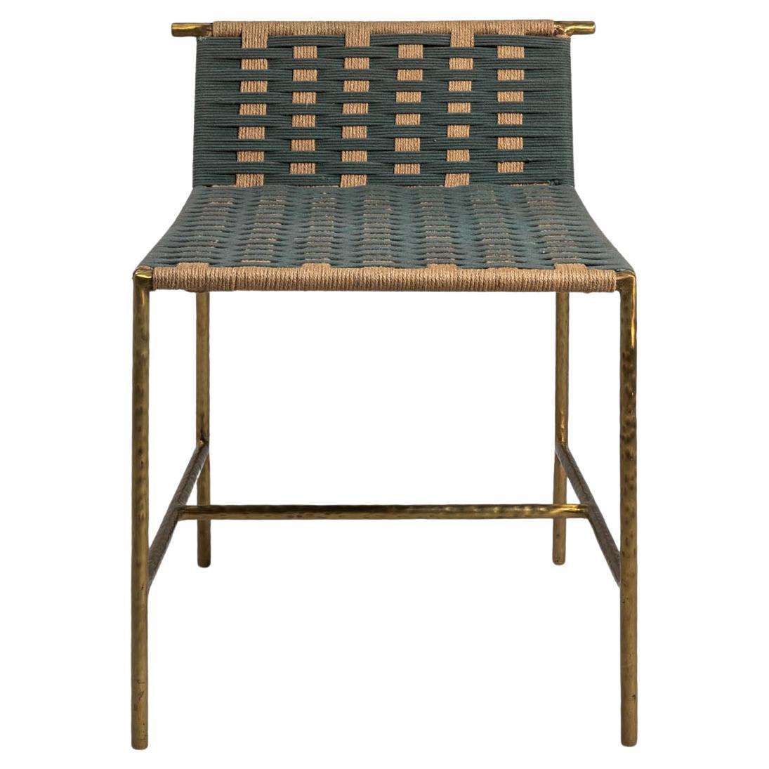 Sgabello Twist & Knot Greene & Greene in corda con gambe in ottone, Viya di Vikram Goyal