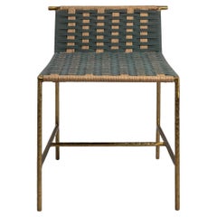 Taburete Twist & Knot Green de cuerda con patas de latón, Viya by Vikram Goyal
