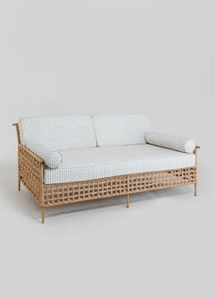 Divano a due posti Twist & Knot Nature in corda con gambe in ottone, Viya di Vikram Goyal