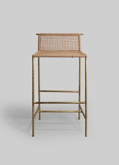 Taburete Twist & Knot Alto de cuerda con patas de latón, Viya by Vikram Goyal