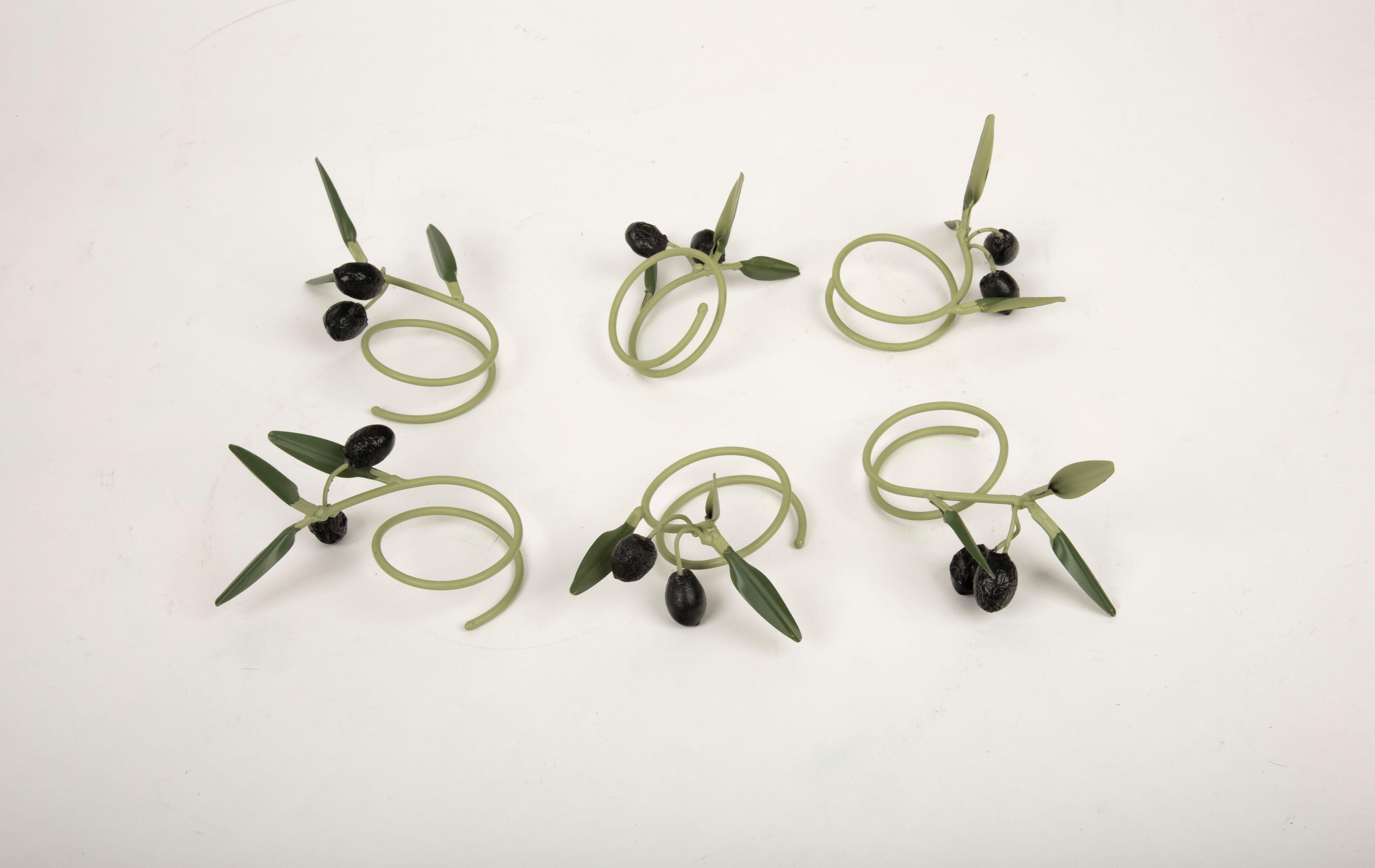 Contemporary Twist of Provence: Olive Branch Napkin Rings, set of 6 For Sale