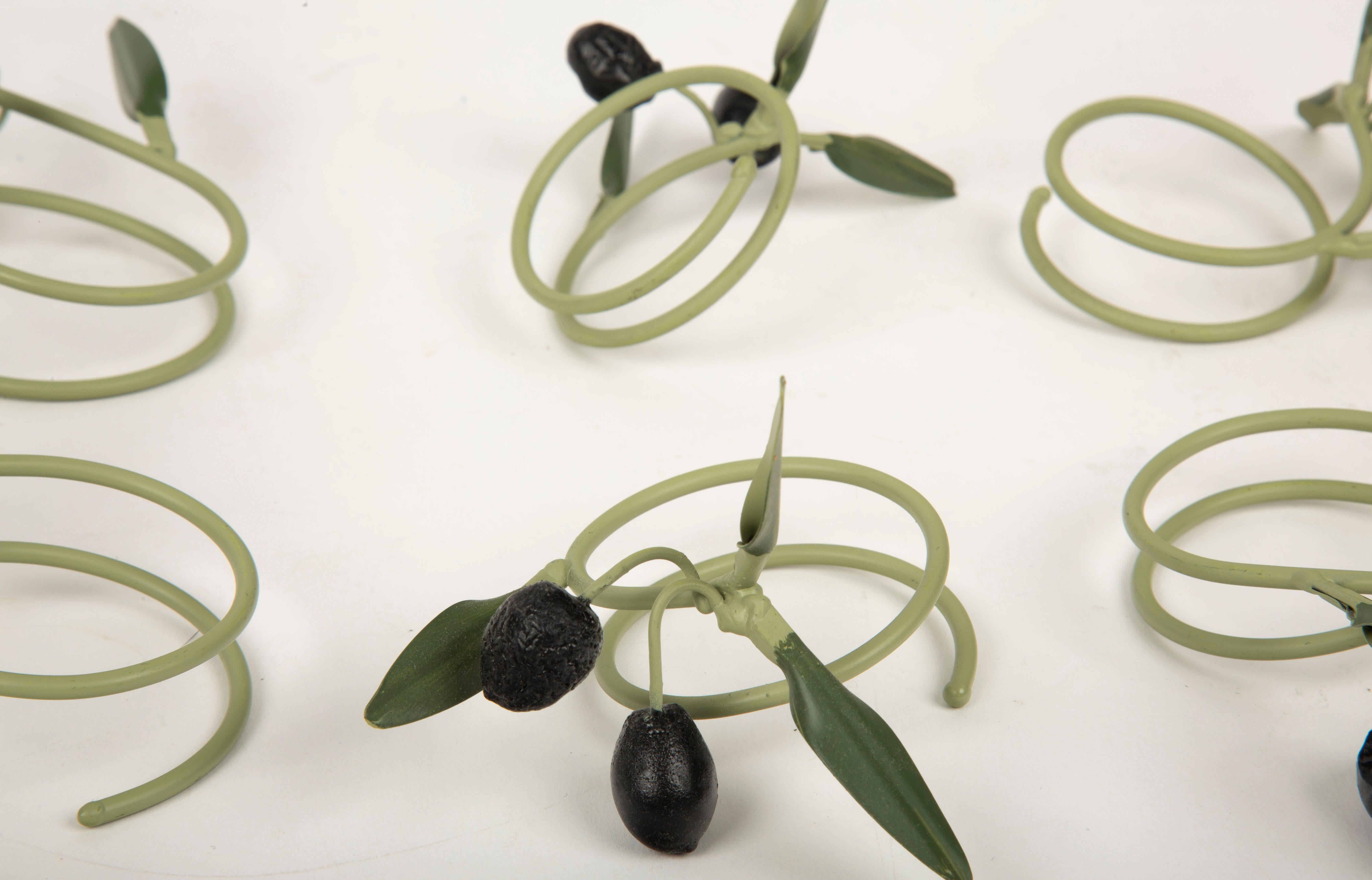 Metal Twist of Provence: Olive Branch Napkin Rings, set of 6 For Sale