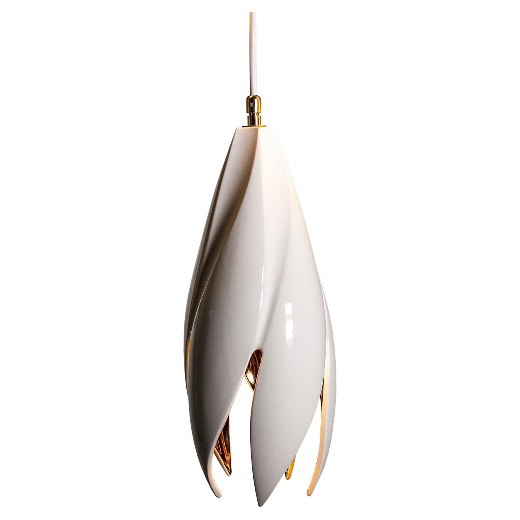 Lampe à suspension torsadée blanche brillante / lustre en cuivre - LARGE en vente