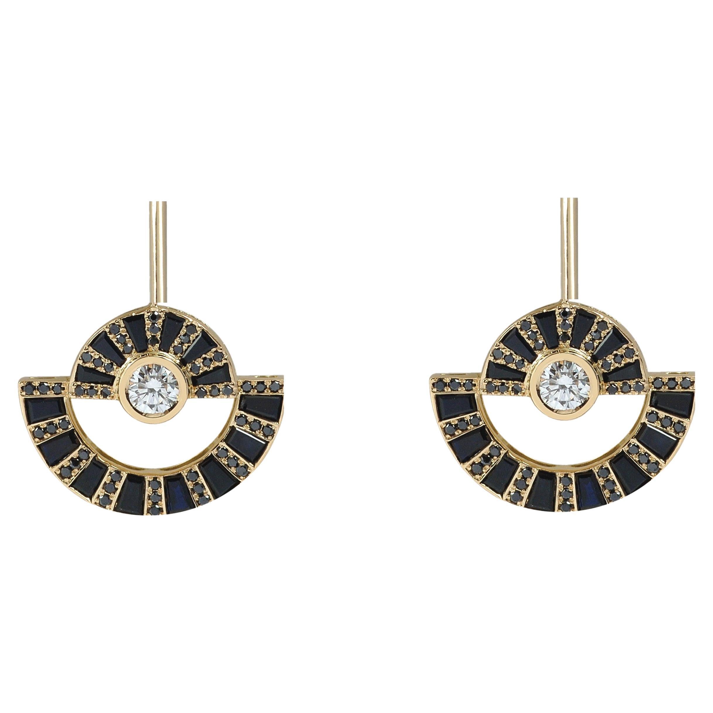 Twist Reflection Diamond and Black Sapphire Earrings in 18K Gold