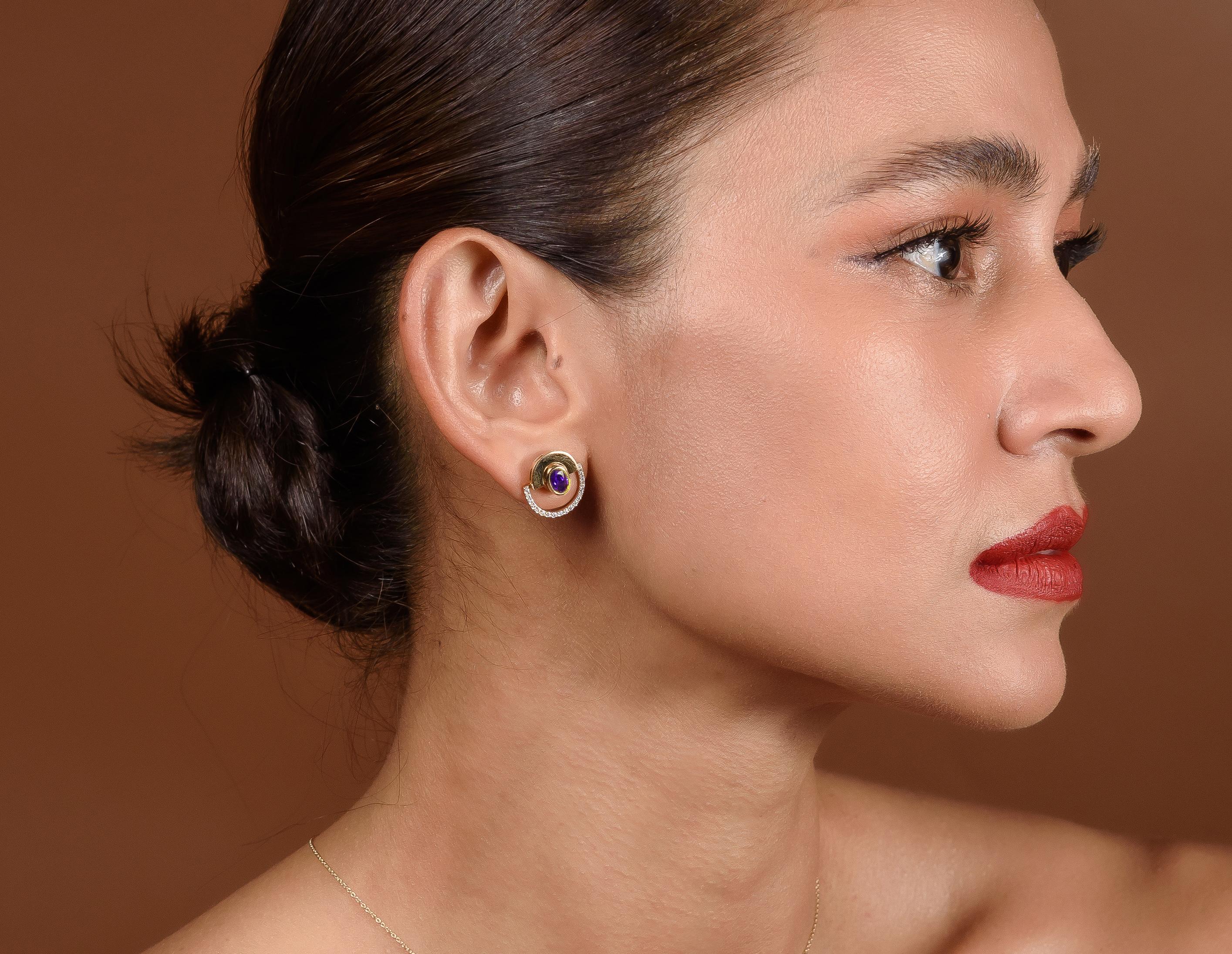 Women's Twist Reflection Diamond and Pink Sapphire Earrings in 18K Gold For Sale