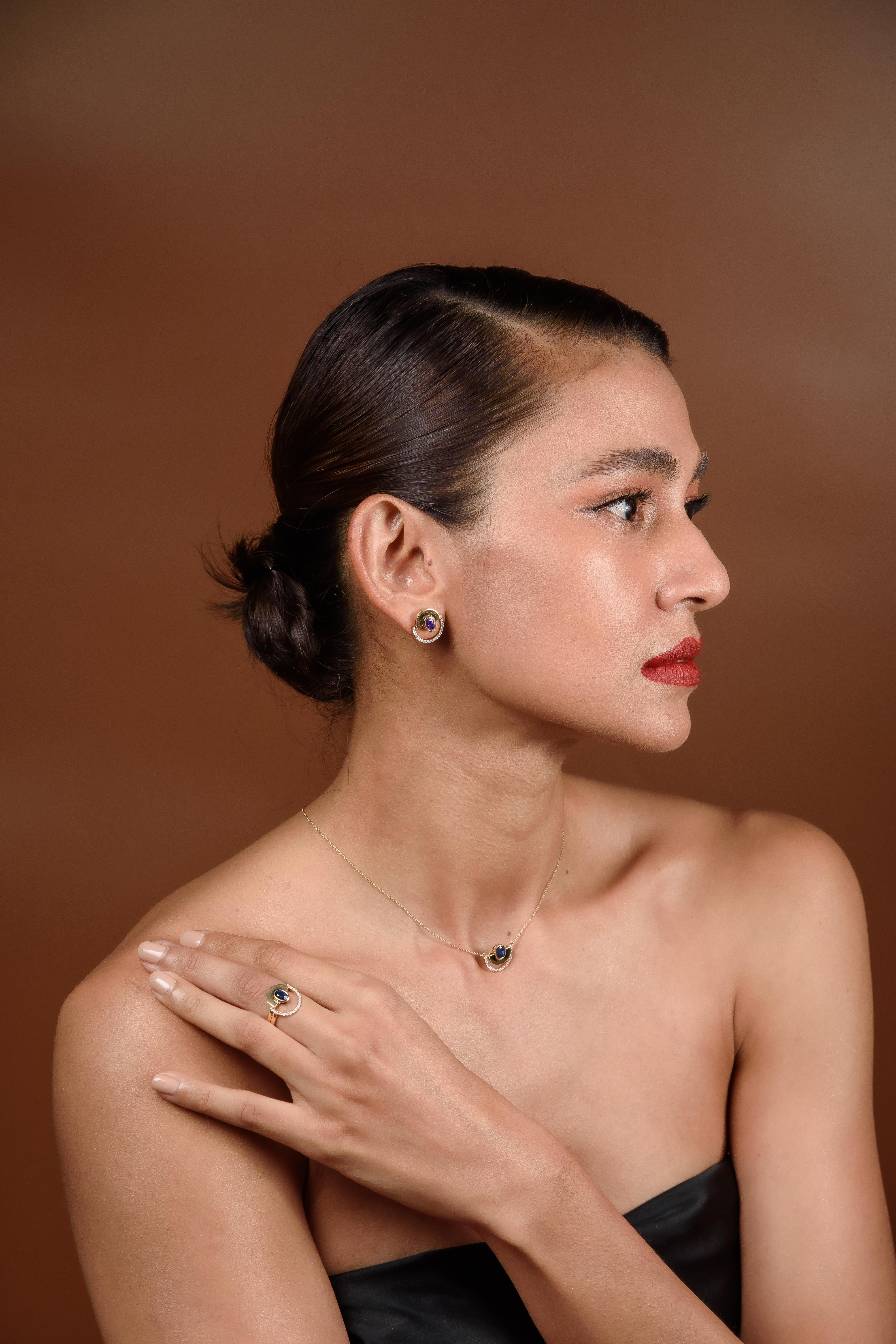 Twist Reflection Diamond and Pink Sapphire Earrings in 18K Gold For Sale 1