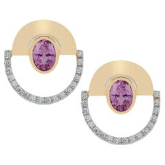 Twist Reflection Diamond and Pink Sapphire Earrings in 18K Gold