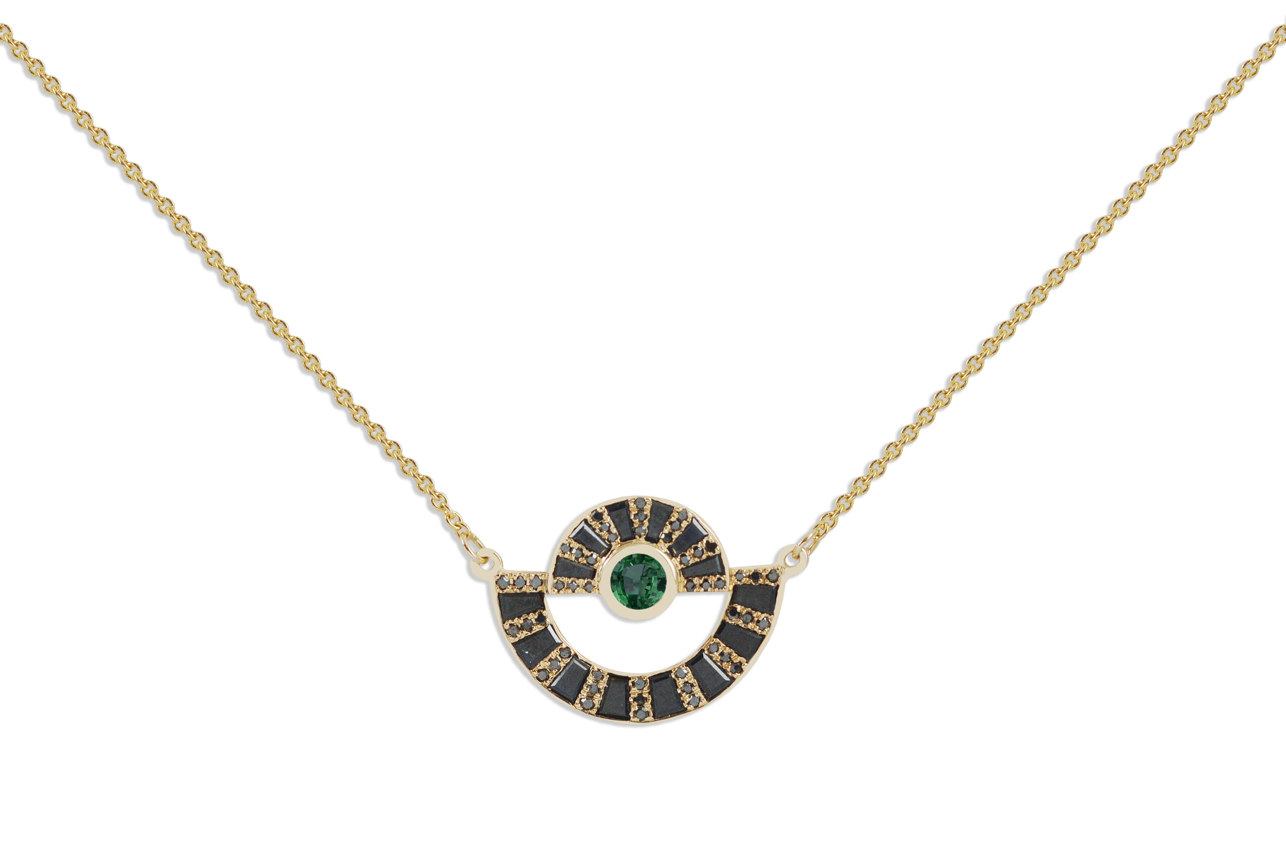 Taglio misto Collana Twist Reflection con smeraldo, diamante nero e zaffiro nero in oro 18 carati in vendita
