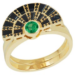 Anillo Twist Reflection Esmeralda, Diamante Negro, Zafiro Negro en Oro de 18K