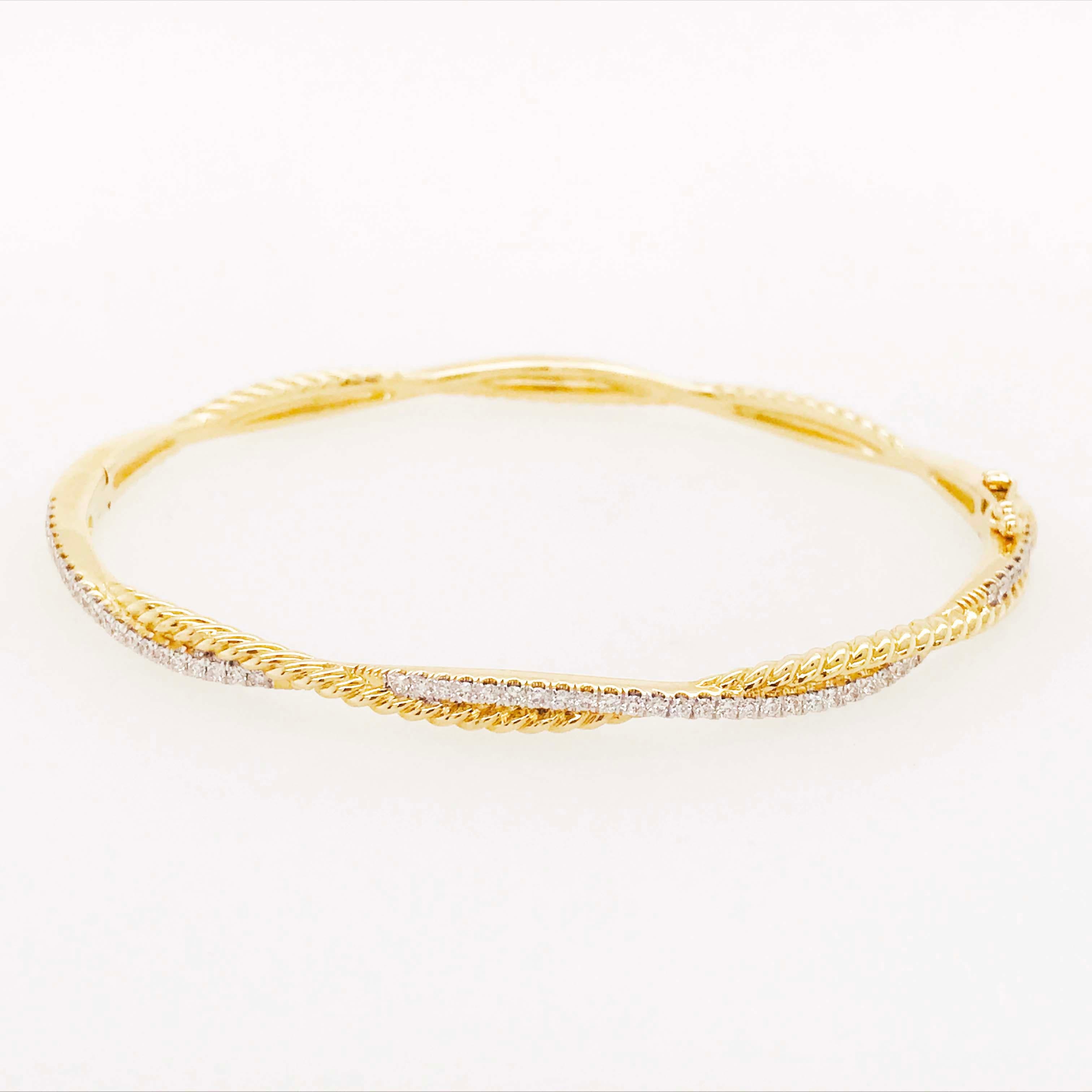 Taille ronde Bracelet à charnière Twist Rope Diamond 14K or bicolore 6