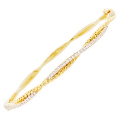 Twist Rope Diamond Hinged Bangle Bracelet 14K Two-Tone Gold 6", 6.25", 6.5", 7"
