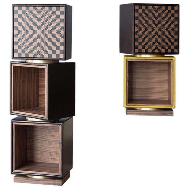 Twist, Swivel Storage with Leather Modules, Wood Inlays and Metallic ...