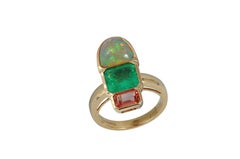 Twist Trilogy Opal, Emerald and Pink Sapphire Ring in 18K Gold Settings