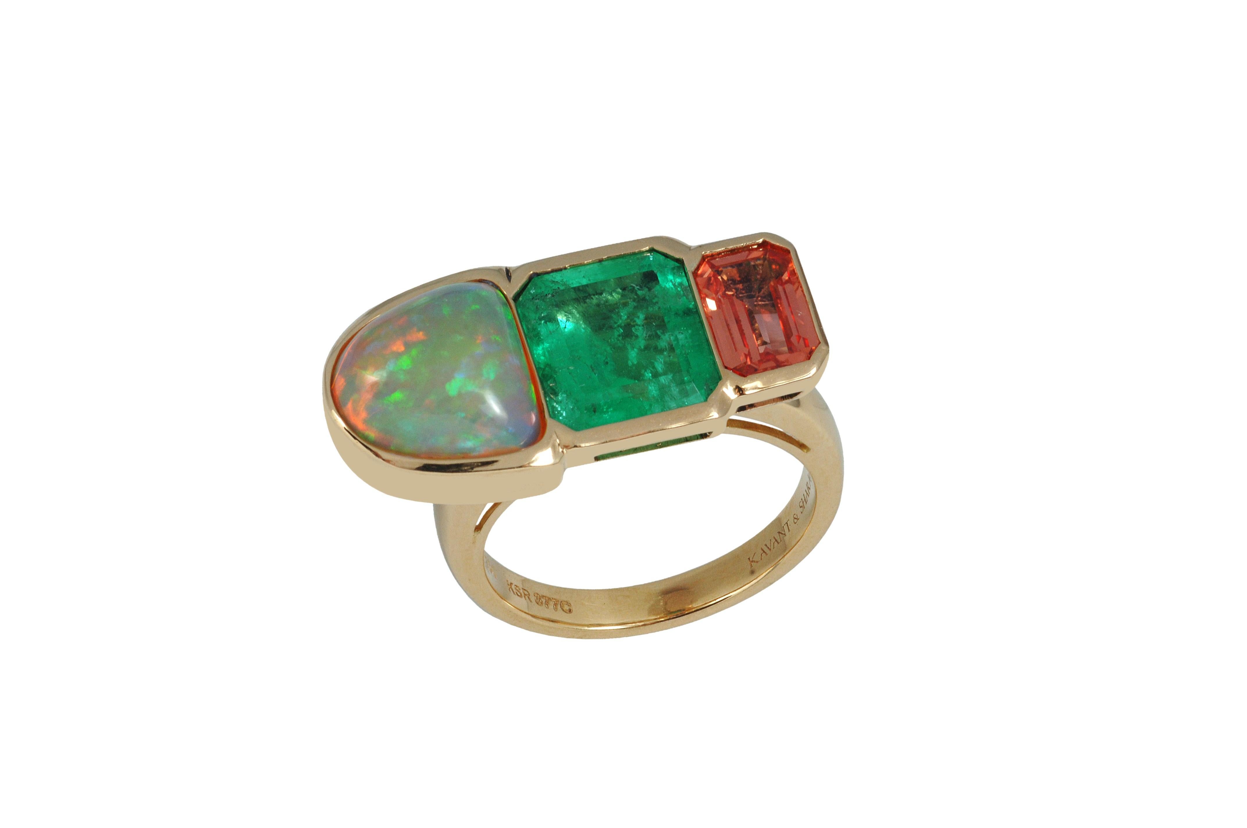 Twist Trilogy Opal, Emerald and Pink Sapphire Ring in 18K Gold Settings