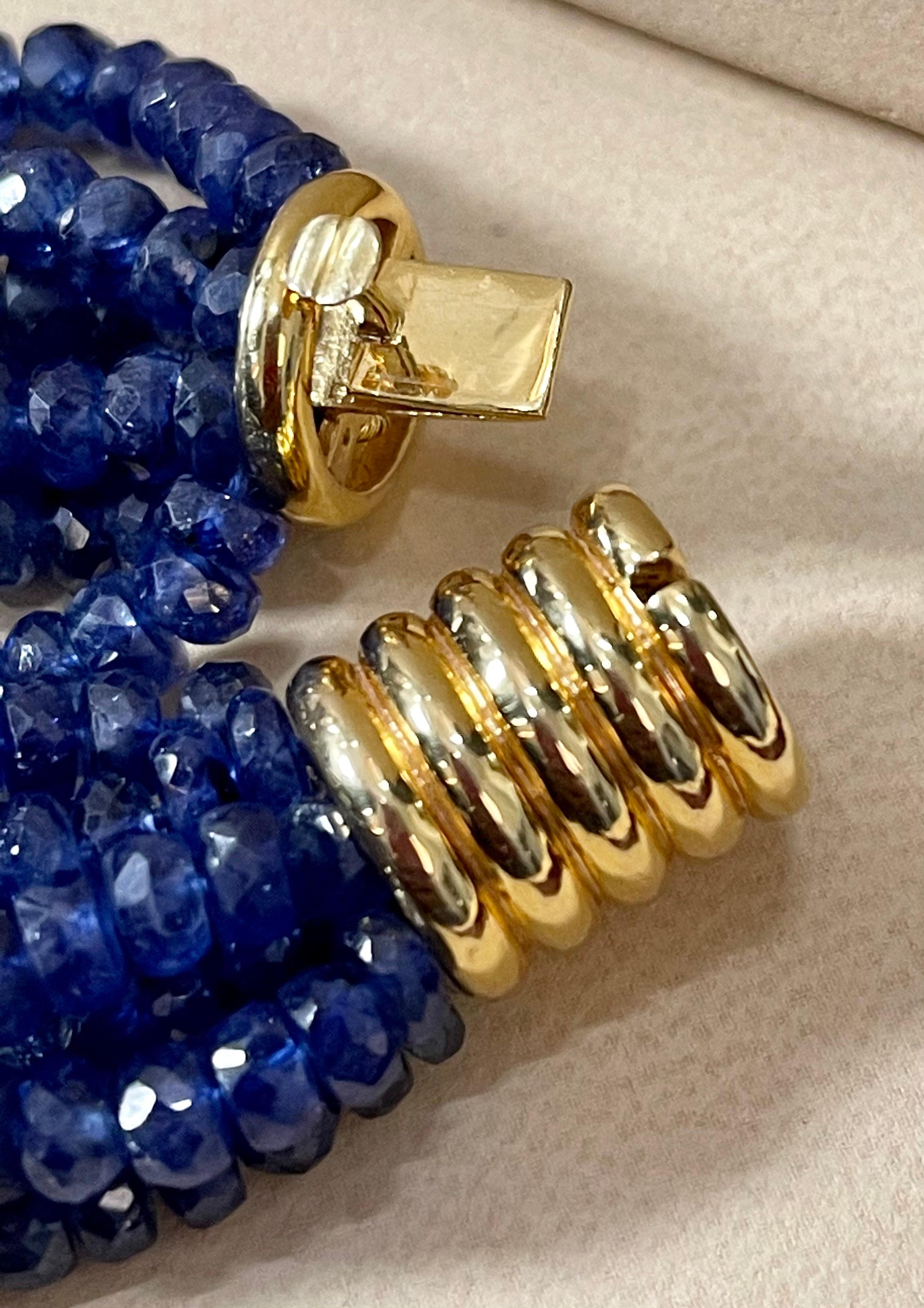 Twisted 1275 Ct Natural Tanzanite Bead Seven Strand Necklace + 15 Gm 14 K Y Gold For Sale 7