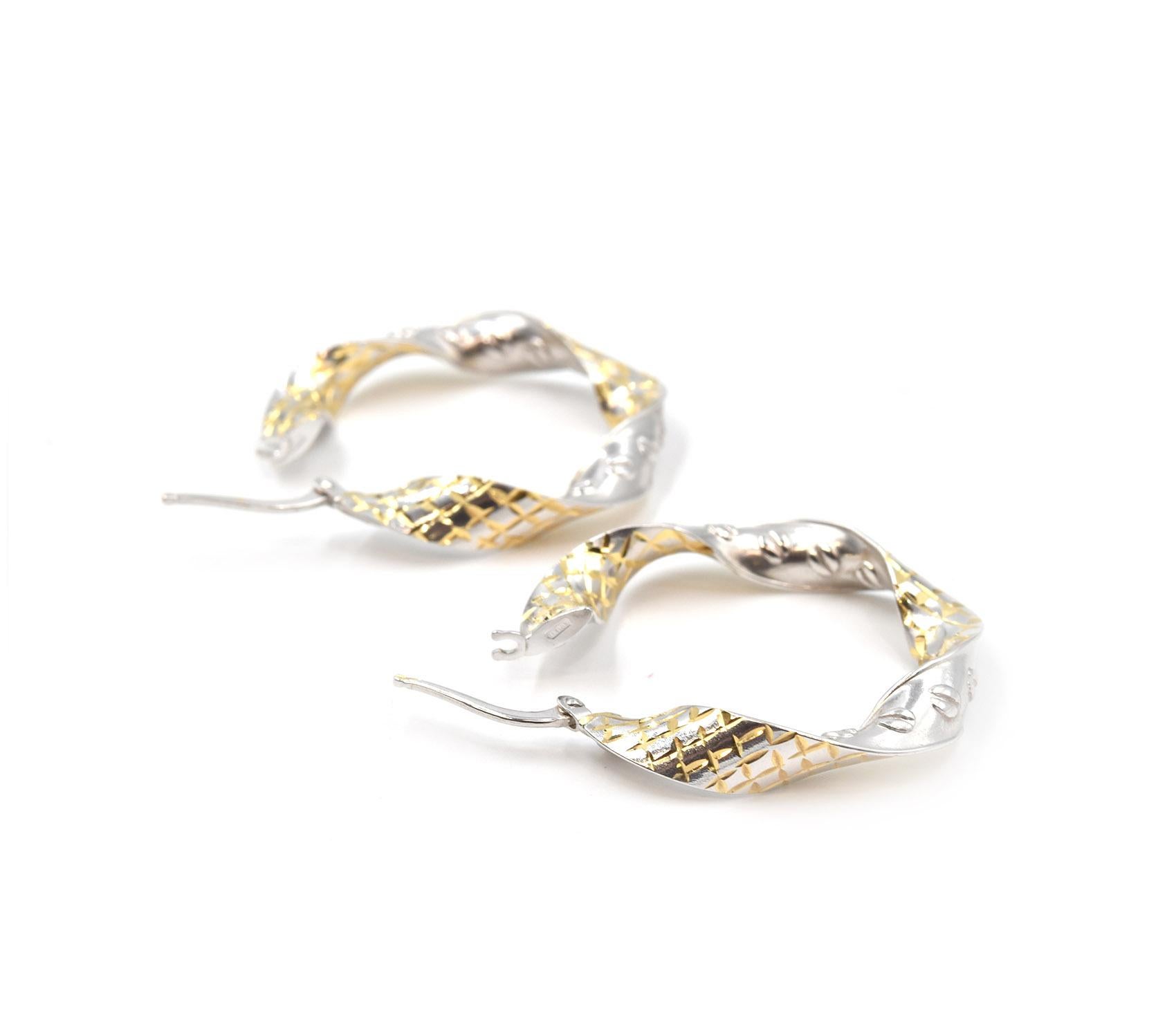 Women's Twisted 18 Karat Two-Tone Gold Hoop Earrings
