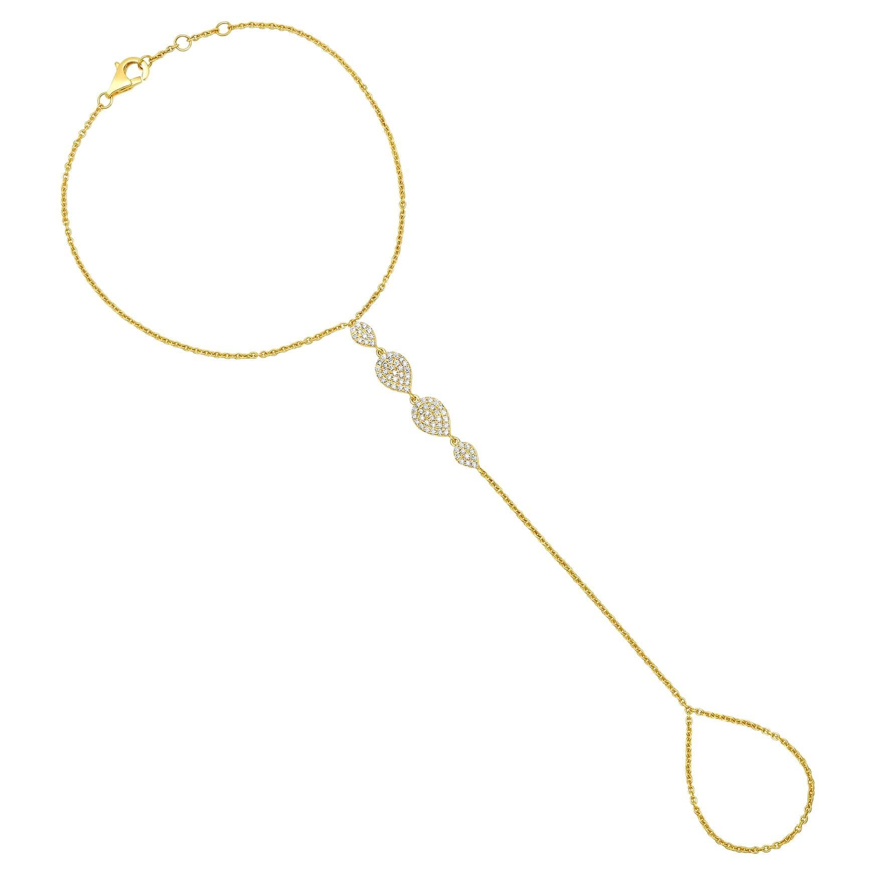 Bracciale a mano in oro giallo 14K con 76 diamanti intrecciati in vendita