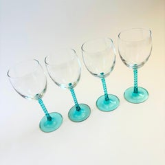 Twisted Aqua Stem Wine Glasses by Cristal D'Arques - Durand - Set of 4