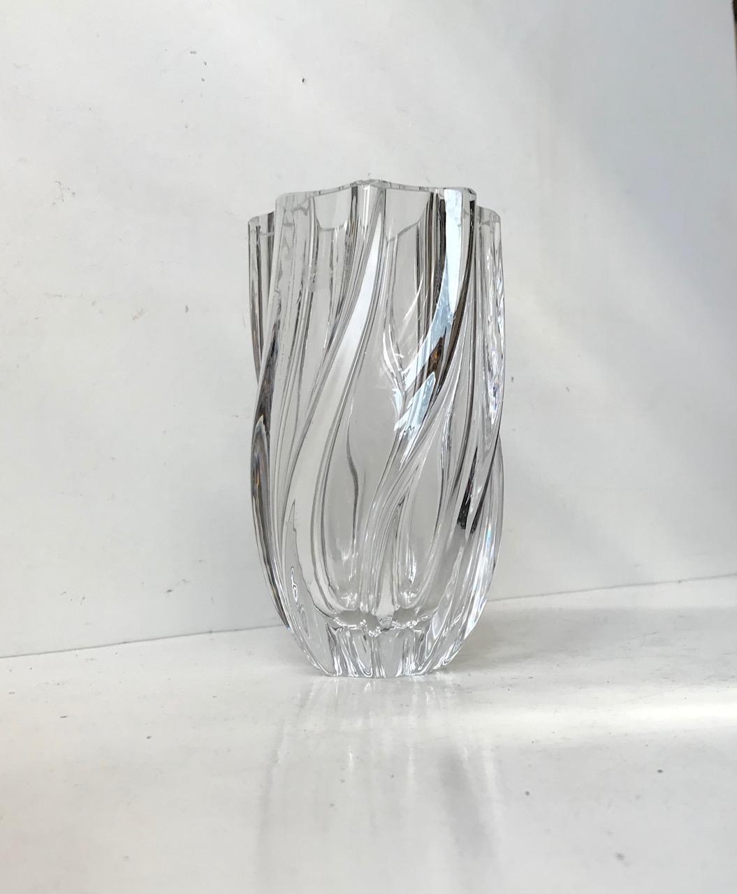 A twisted art glass vase called Royal. It was designed by Anna Ehrner in the early 1980s and manufactured by Kosta Boda in Sweden. Its signed/etched Kosta to its base. Please read the condition description as well.