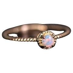 Twisted Band Round Australian Solid Opal Ring in 14K Yellow Gold
