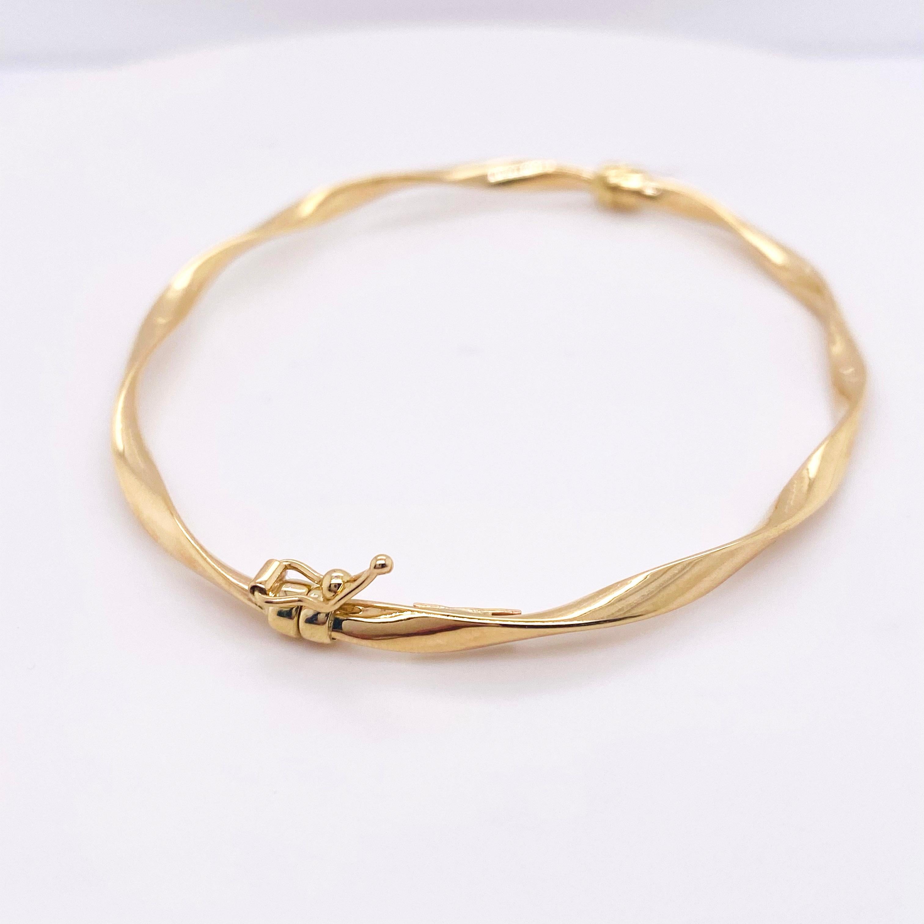 Modern Twisted Bangle Bracelet, Hinged Clasp, Rope Yellow Gold Oval Bangle For Sale
