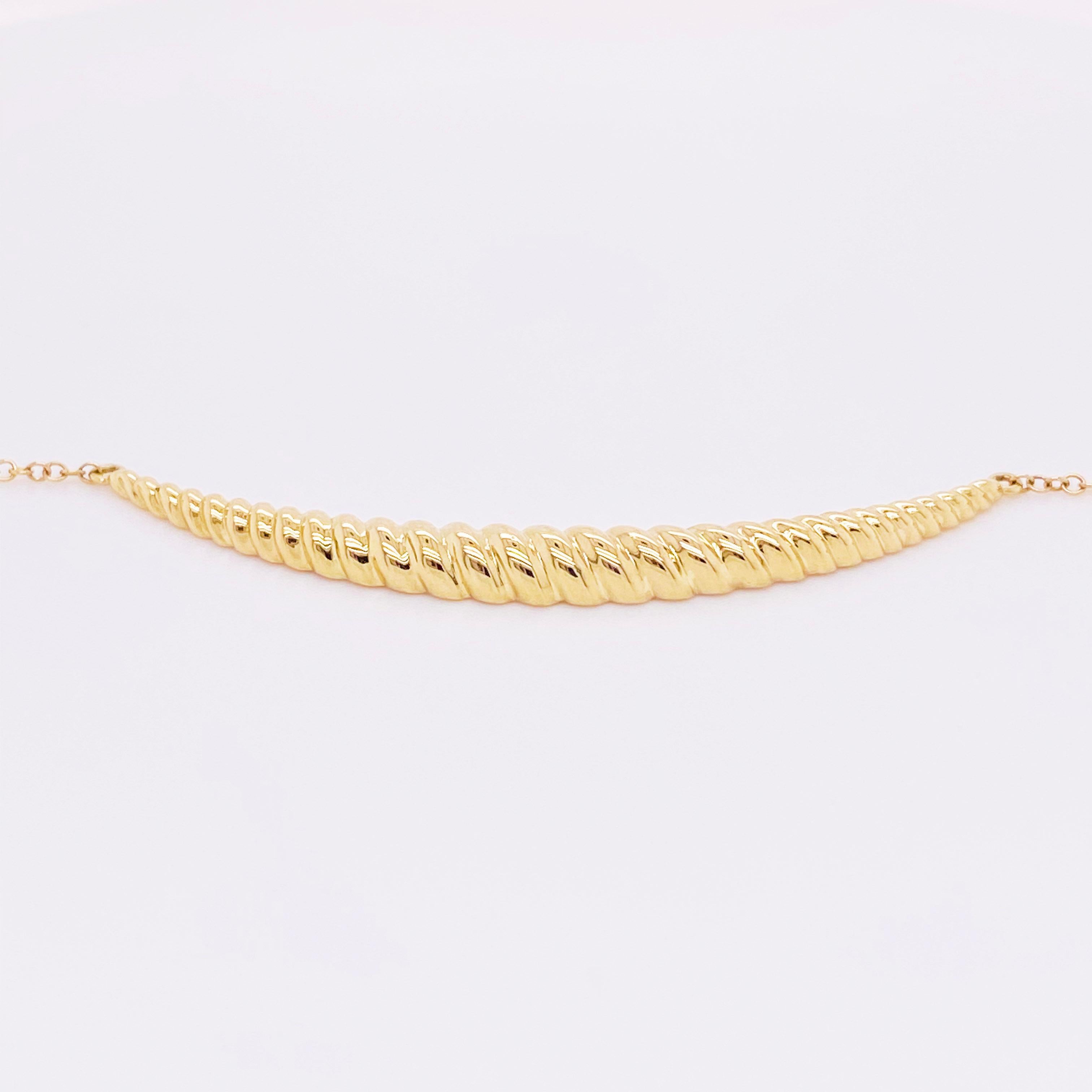 Modern Twisted Bar Necklace, 14 Karat Gold, Curved Bar, Crescent, Retro, NK6736Y4JJJ For Sale