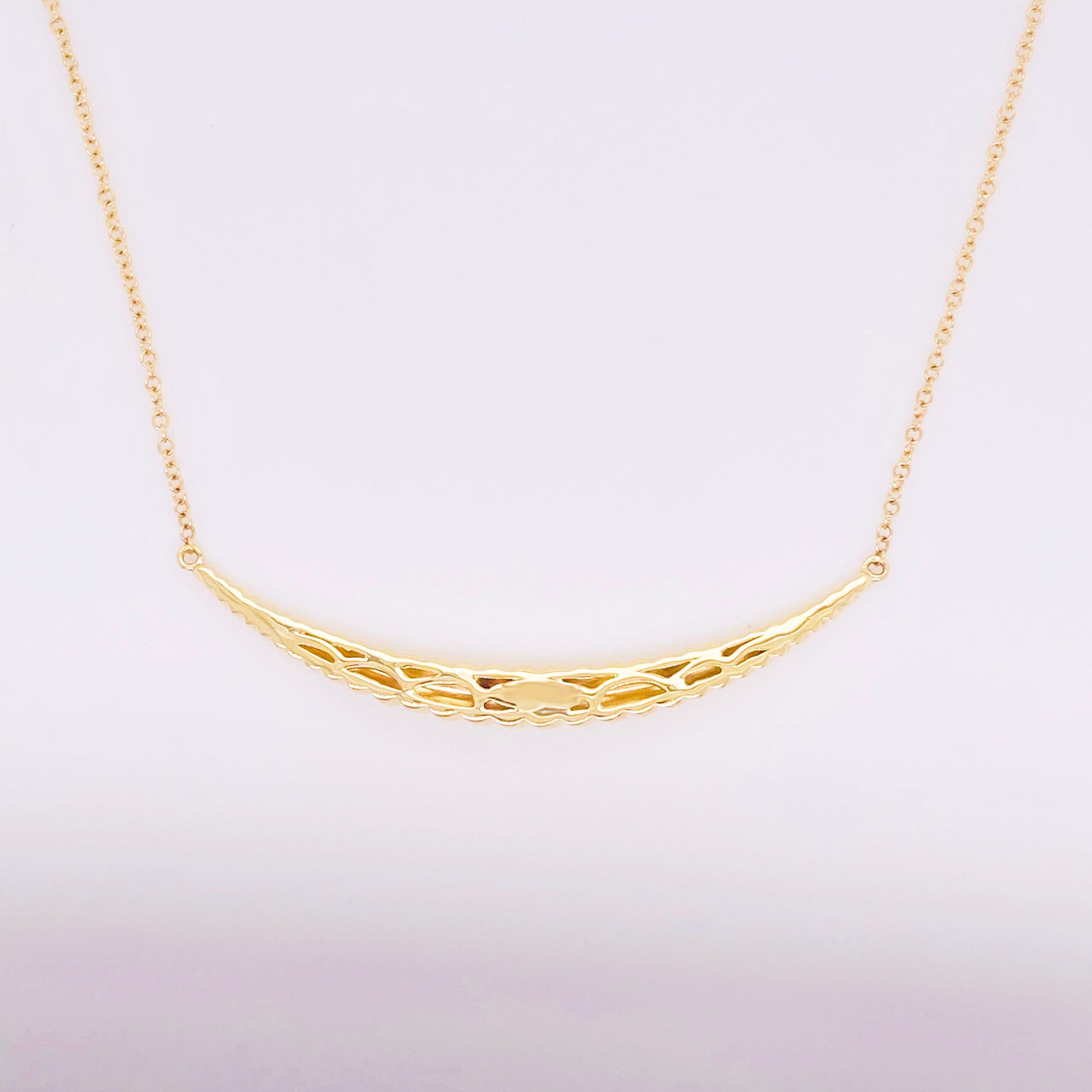 Women's Twisted Bar Necklace, 14 Karat Gold, Curved Bar, Crescent, Retro, NK6736Y4JJJ For Sale